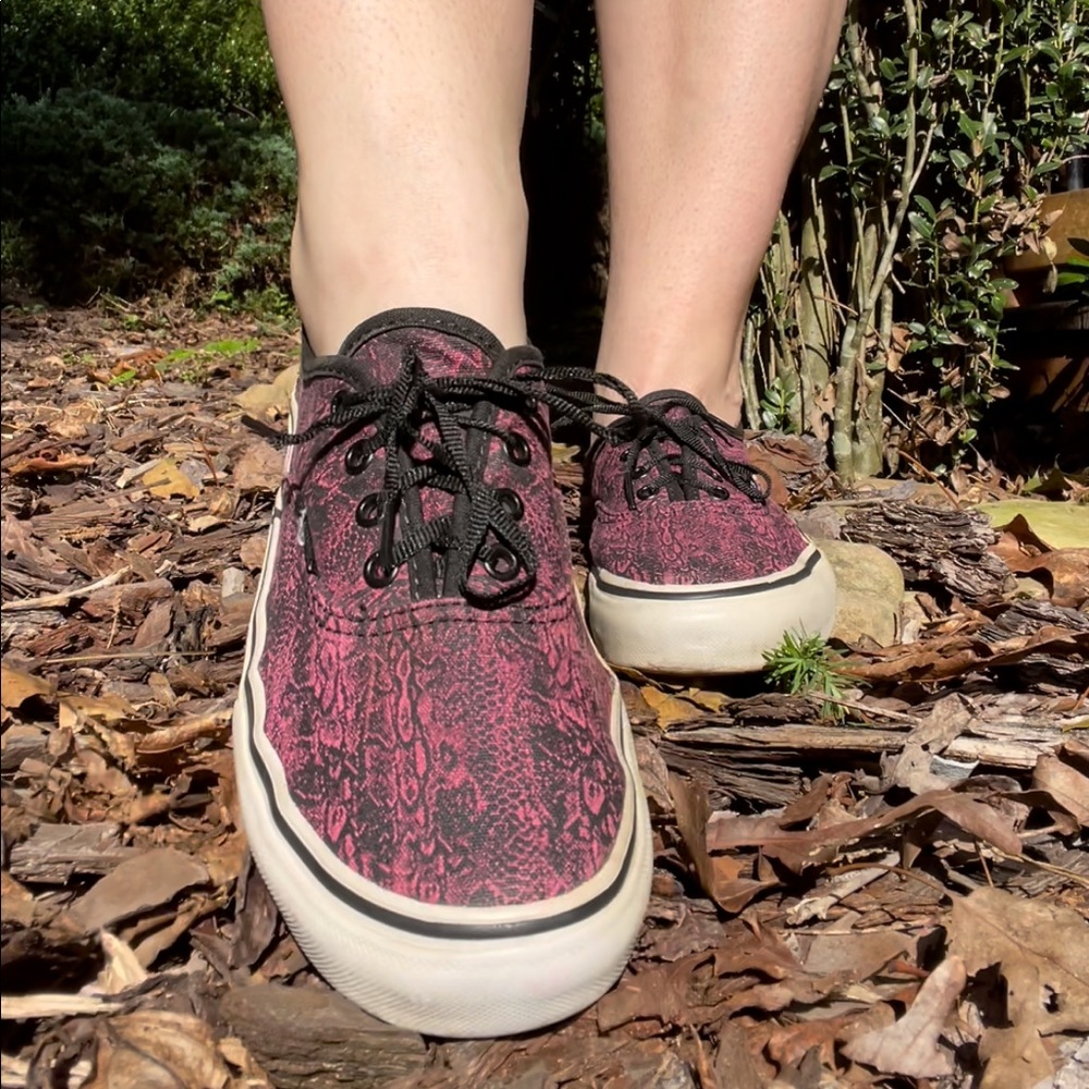 Black and pink Vans